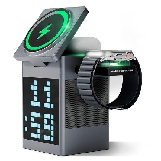 5-in-1 Wireless Charger, Speaker & Alarm Clock – 15W Fast Charging