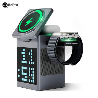 5-in-1 Wireless Charger, Speaker & Alarm Clock – 15W Fast Charging