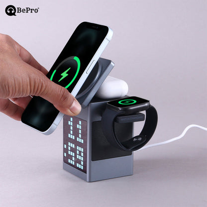 5-in-1 Wireless Charger, Speaker & Alarm Clock – 15W Fast Charging