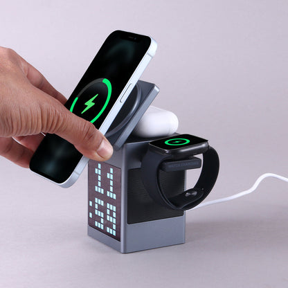 5-in-1 Wireless Charger, Speaker & Alarm Clock – 15W Fast Charging