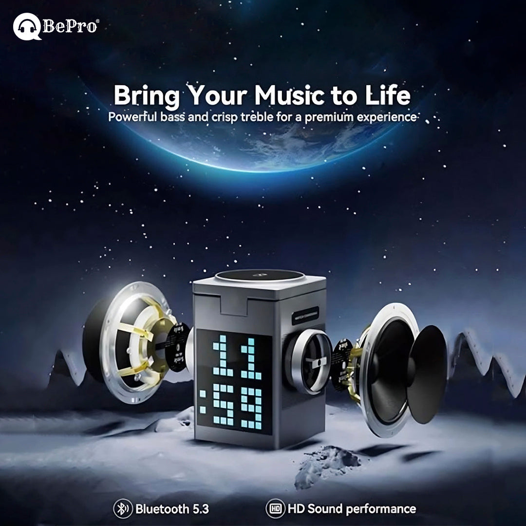 5-in-1 Wireless Charger, Speaker & Alarm Clock – 15W Fast Charging