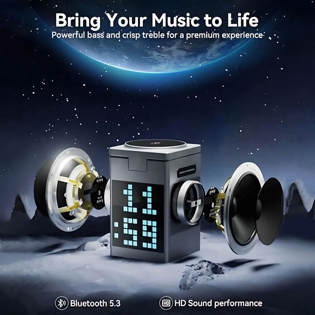 5-in-1 Wireless Charger, Speaker & Alarm Clock – 15W Fast Charging