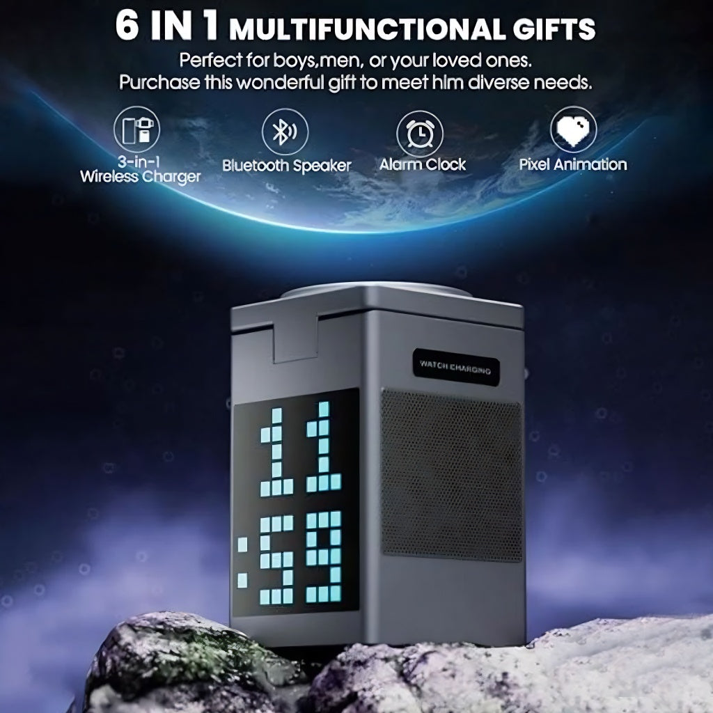 5-in-1 Wireless Charger, Speaker & Alarm Clock – 15W Fast Charging