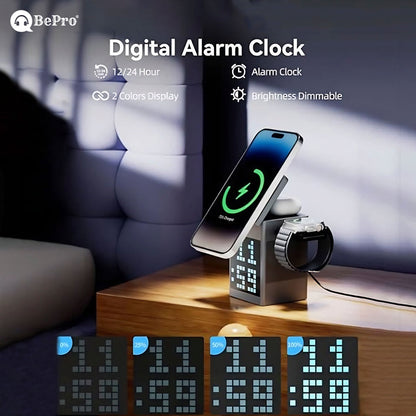 5-in-1 Wireless Charger, Speaker & Alarm Clock – 15W Fast Charging