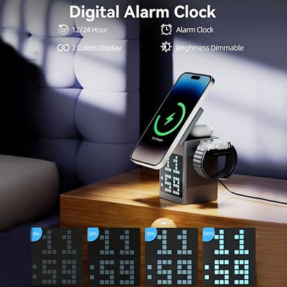 5-in-1 Wireless Charger, Speaker & Alarm Clock – 15W Fast Charging